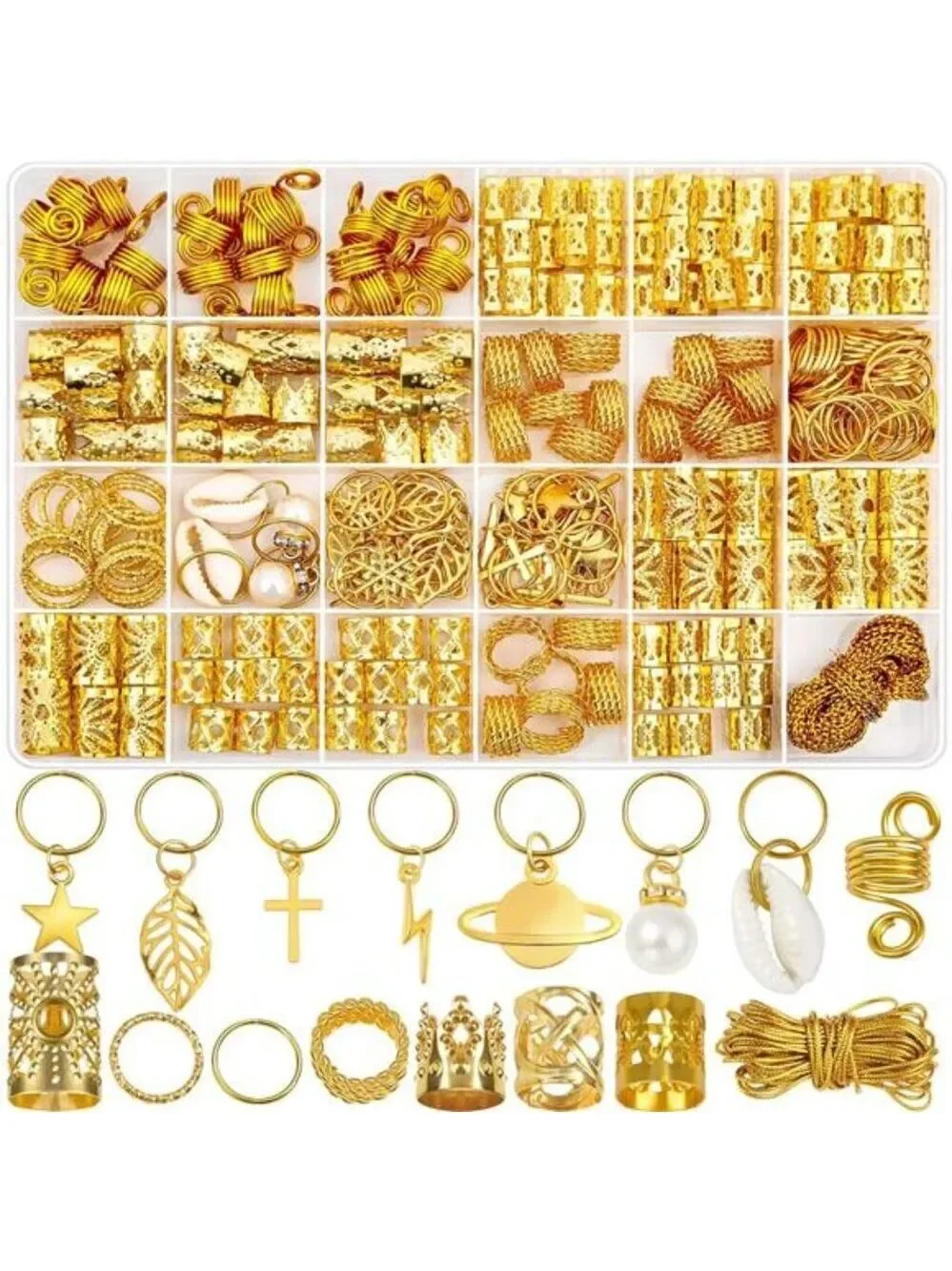Hair jewelry for braids dreadlocks gold cuffs rings clips loc accessories set wo